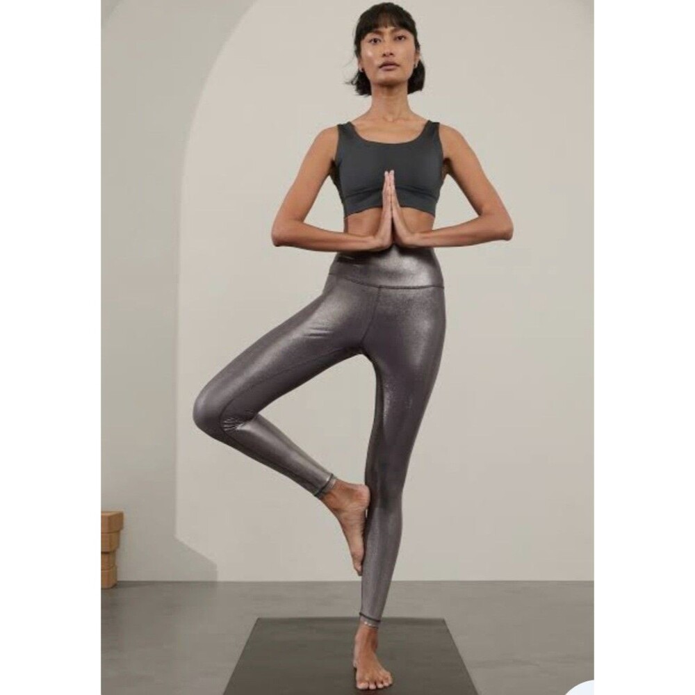 Athleta Elation Shine Tight Legging Sz Medium Gray/Silver NWT Stretch Yoga